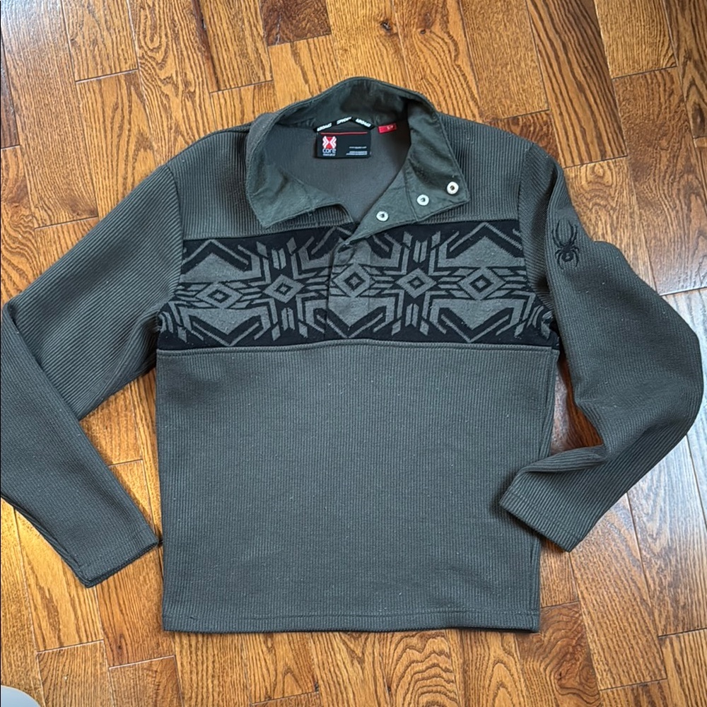 Men's Green Patterned Pullover Sweater Jacket - image 3